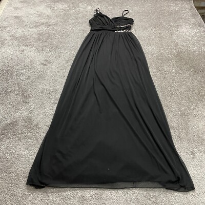 City Studio Maxi Long Gown Formal Dress Womens 3/4 Black Rhinestones Sleeveless-image
