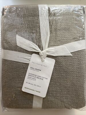 Pottery Barn European Flax Linen Waffle Duvet Cover - Full/Queen F/Q - Dark Flax-image