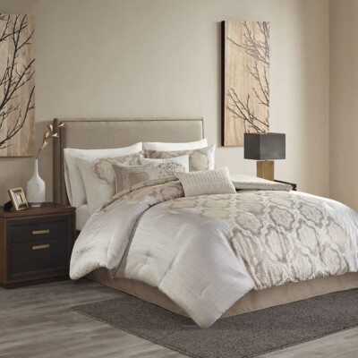 Madison Park Glam Polyester 7 Piece Comforter Set with Ivory Finish -image