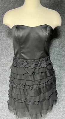 NWT Express Design Studio Dress Strapless Ruffle Mini Tiered Black Womens 8-image