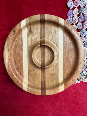 Handcrafted Large Wood Chip & Dip Serving Tray Bowl Various Woods-image