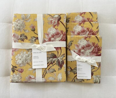 Pottery Barn ANSLEY YELLOW FLORAL Duvet King California King & 3 Euro Shams NWT-image