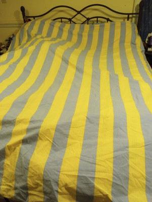 Pottery Barn Full/Queen Blue Yellow White Striped Duvet Cover-image