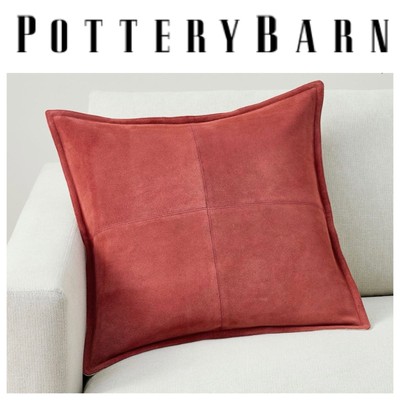 POTTERY BARN Pieced Suede Linen Pillow Shams / Covers ~ Cayenne (aka Wine) ~ 20”-image