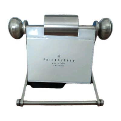 POTTERY BARN Photo Folio For 4x6 Photos Brushed Stainless Steel Picture Heavy-image