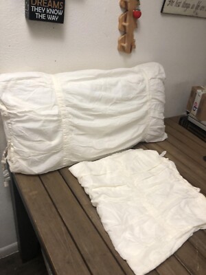 Set Of 2 Rare Pottery Barn King Shams Pleads Soft Satin Cotton Ivory 36X20