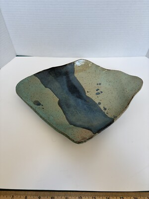 VTG Studio Art Pottery Unique Shaped Pottery Clay Plate Signed Centerpiece-image