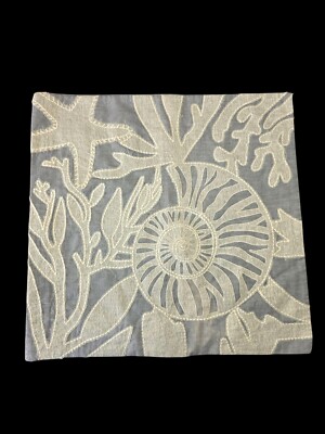 Pottery Barn 20x20 Cotton Throw Pillow Cover White Nautical Applique on Gray NWT-image