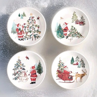 NEW RARE Pottery Barn S/4 Mixed Christmas In The Country Santa Salad Plates-image
