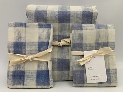 Pottery Barn Rhett Check Organic Percale King Duvet w/ 2 King Shams #N362-image