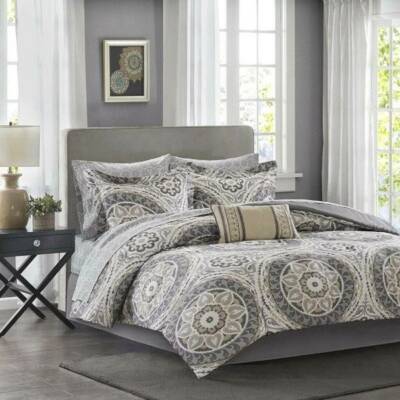 Madison Park Luxury Taupe & Grey Oversize Medallions Comforter Set & Matching Sh-image