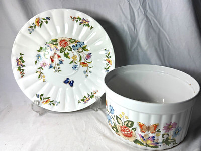 AYNSLEY COTTAGE GARDEN CHIP DIP PLATE & LARGE SOUFFLE 7.5 INCH -FREE SHIP-image