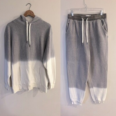 HELEN OWEN x FEAT Women’s Gray & White Dip Dye Hoodie & Joggers Matching Set-image