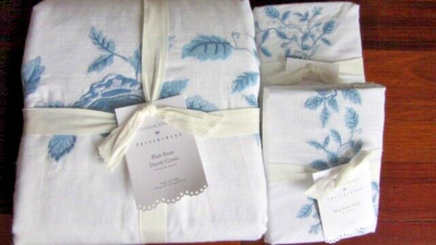 Pottery Barn LOVE SHACK FANCY King Duvet and TWO King Shams Blue Rose NWT-image