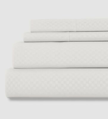 Ienjoy Home White Checkered 4-Piece Bed Sheet Set King Bedding.-image