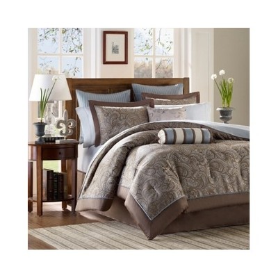 Brown Blue Bed In A Bag Queen 12 PC Comforter Sheets Skirt Shams Paisley Bedding-image