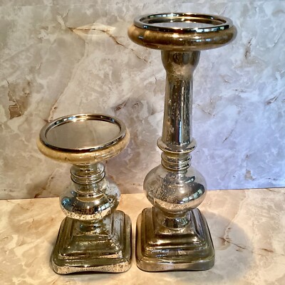 -TWO- Pottery Barn Mercury Glass Candle Holders 14.5