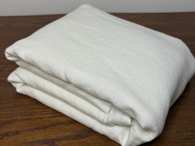 NEW-Pottery Barn F/Queen Belgian Flax Linen Duvet Cover, Ivory-image