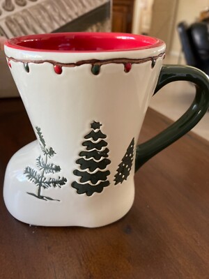 Potters Studio Boot Shaped Whimsical Embossed Christmas Trees Design Coffee Cup-image