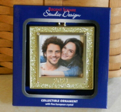 Regent Square Studio Design Dated 2021 Gold Photo Frame Ornament w/ Crystals-image