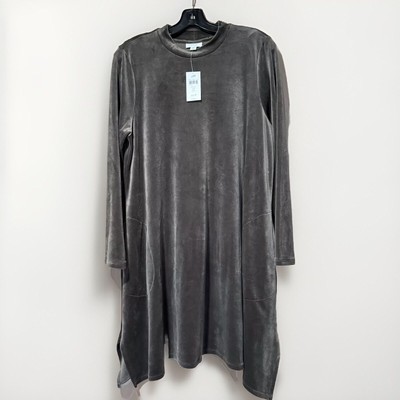 J.Jill Mocha Velour Dipped Hem Dress w/ pockets Petite Large 3/4 Sleeve NEW NWT-image