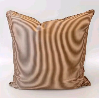 Pottery Barn Raspberry Red  & Off White Striped Silk Pillow 18