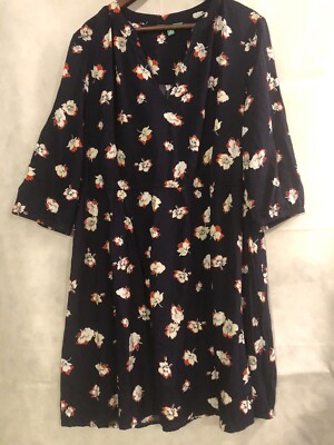 DIP Dress Size 2X Blue /Red & White Floral Print 3/4 Sleeves Casual Elastic DW-image