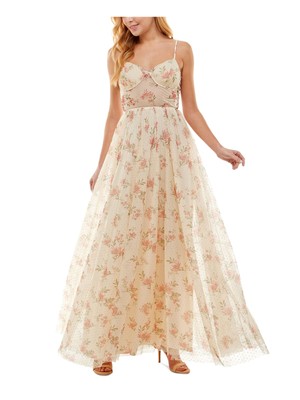 CITY STUDIO Womens Beige Bra Cups Lined Spaghetti Strap Dress Juniors 13-image