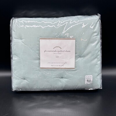 Pottery Barn Foundations Quilted Sham Green Cotton Cross Stitch Euro New 26x26-image