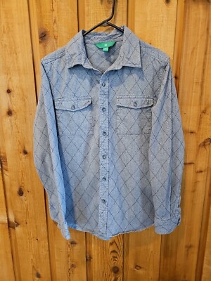 DIP  Mens  Button Up Shirt Long Sleeve Size Large Gray Diamond  Design Cotton-image