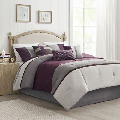 Madison Park Palisades 7 Piece Faux Suede Comforter Set, King, Purple-image