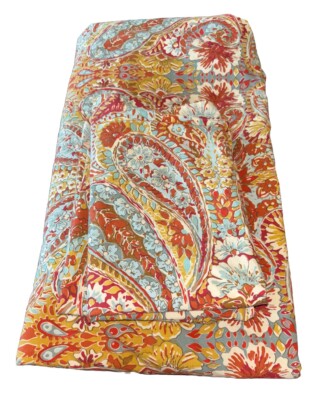 Pottery Barn Paisley Bella Floral Red Blue 3pcs Full Queen Duvet Cover Sham Set-image