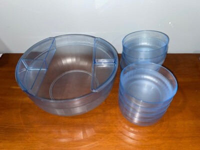 Tupperware Blue Preludio SET: Acrylic Salad Bowl + 8 Bowls + Side Dip Containers-image
