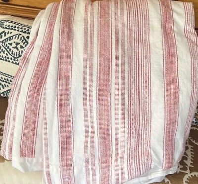 Pottery Barn Red white Hawthorn Stripe Cotton Duvet Cover King Cal King-image