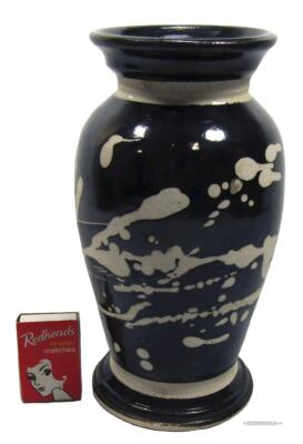 Flower Vase Black Glazed Urn Shaped Studio Art Pottery Stamped 21 x 11.5 cm-image