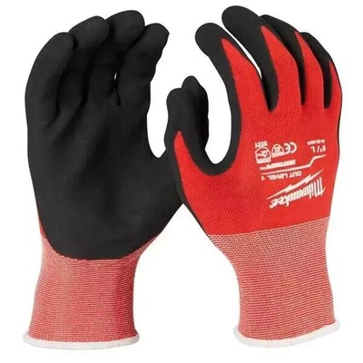 Milwaukee 48-22-8902 Large Red Nitrile Level 1 Cut Resistant Dipped Work Gloves-image