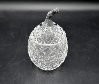 Crystal Studio Oval/Pear Shaped Trinket Holder with Lid - Diamond Pattern -image