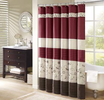 Serene Flora Fabric Shower Curtain, mbroidered Transitional Shower Curtains f...-image