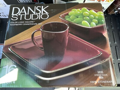 16 PC DANSK Studio COLOR LOGIC STONEWARE DINNERWARE SET RASPBERRY - NEW-image