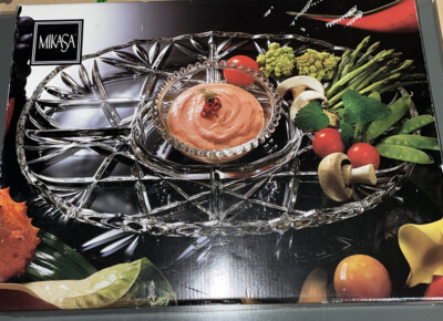 Estate MIKASA Roxborough Chip & Dip Platter Divided Charcuterie Glass Elegant-image