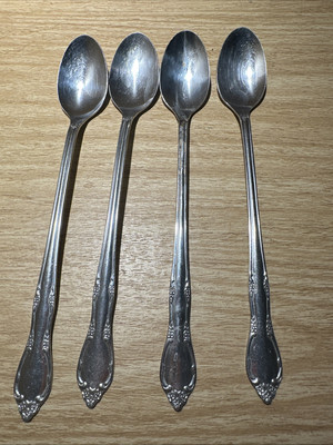 Oneida Madison Park Stainless 4 Iced Tea Spoons Flatware Long Handle Floral-image