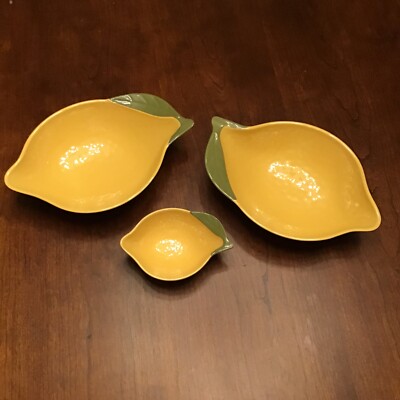 Lemon Melamine Set Of 3 Small Fruit/Snack/Dipping Bowls 2 Large 1 Small-image
