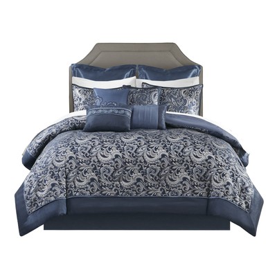 Essentials Brystol 24 Piece Room in a Bag Faux Silk Comforter Jacquard Paisle...-image