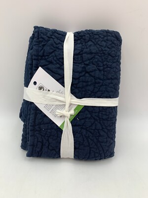 Pottery Barn Belgian Flax Linen Floral Stitch Quilted Sham Euro Midnight #9543G-image