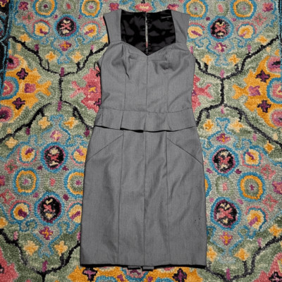 Express Dress Women's 2 Grey Design Studio Sweetheart Neck Peplum Waist -image