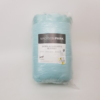 Madison Park Down Alternative King Blanket 3M Scotchgard Turquoise Satin Trim-image