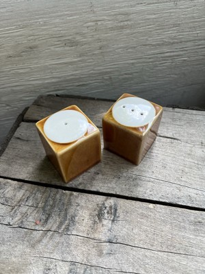 Pottery Barn Square Ceramic Cube Salt And Pepper Shakers-image