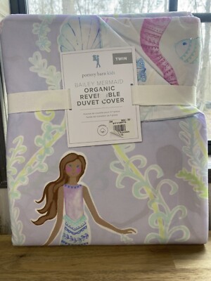 Pottery Barn Kids Bailey Mermaid Cotton Reversible Duvet Cover Purple Twin-image