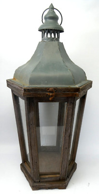 Used Wood Medium Size Pottery Barn Parn Hill Outdoor Candle Lantern 24.5