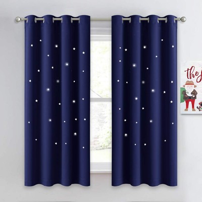Kids Curtains, Navy Blue Romantic Star Curtains Thermal Insulated Blackout Dr...-image